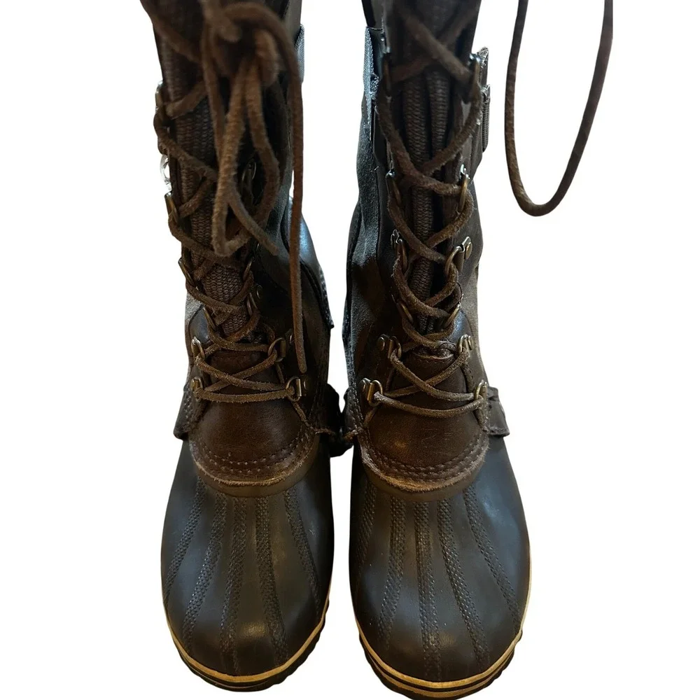 Sorel Conquest Carly Brown Leather Suede‎ Tall Boots Womens 9